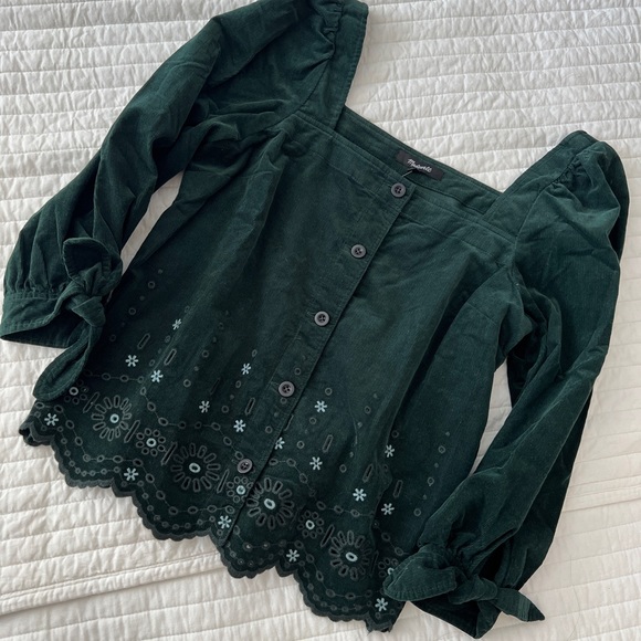 Madewell embroidered eyelet corduroy tie-sleeve top - Picture 6 of 7